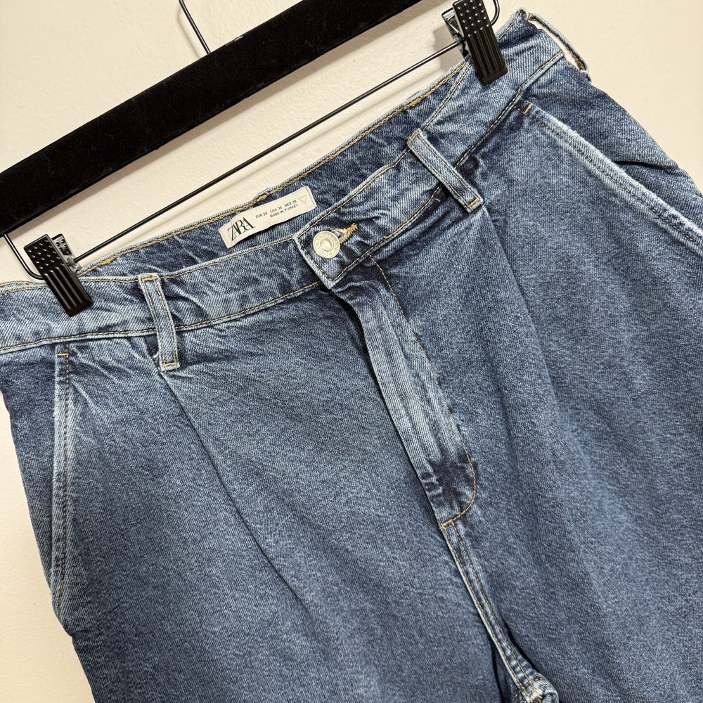 Zara Baggy Fit Blue Jeans Straight Leg Mid Waist Size 30x30